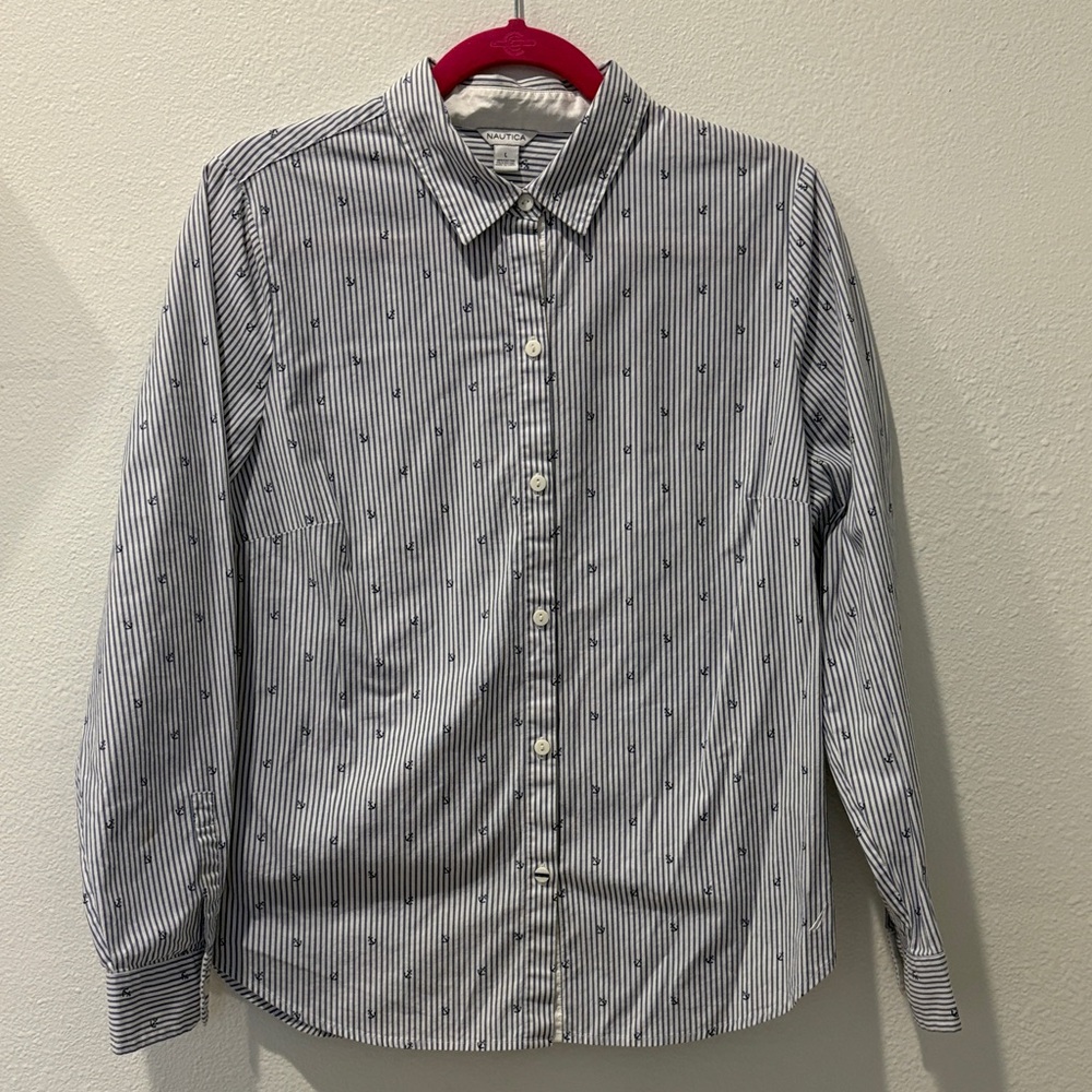 Nautica Black and White Striped Casual Shirt
